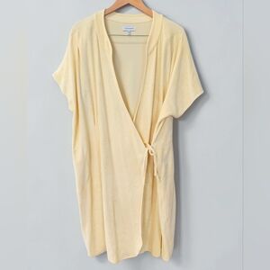 Cuddledown Pima Cotton Terry Cloth Wrap Tie Robe Yellow Womens XXL Knee Length